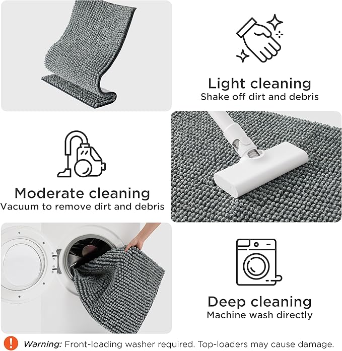 Bedsure Dog Door Mat for Muddy Paws, High-Low Absorbent Chenille Indoor Entrance Mud Dirt Trapper Soak-Stopper, Machine Washable Non-Slip Entryway Rug for Pets, 24"x16" Grey