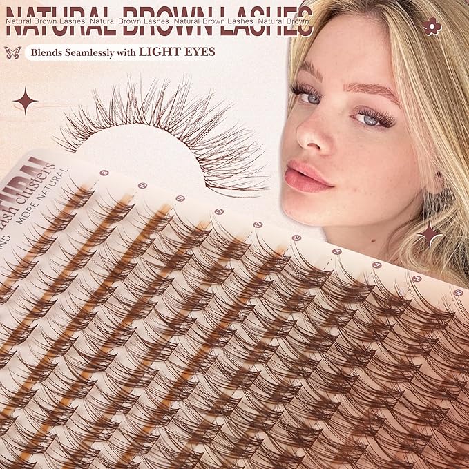 Brown Lash Clusters Natural Invisible Band Eyelash Clusters Wispy Brown Lashes Clusters 8-16mm Cluster Eyelash Extensions Natural Look DIY at Home for Everyday Wear by WTVANE