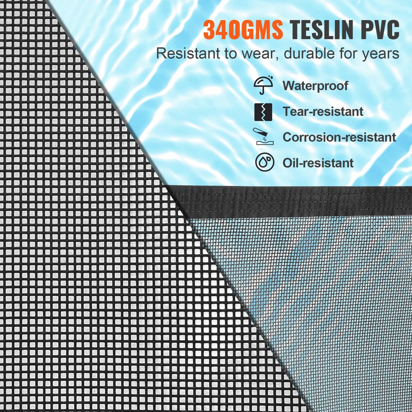 VEVOR Pool Fence, 4 x 12 FT Pool Fences for Inground Pools, Removable Pool Fencing, Easy DIY Installation Swimming Pool Fence, 340gms Teslin PVC Pool Fence Mesh Protects Kids and Pets