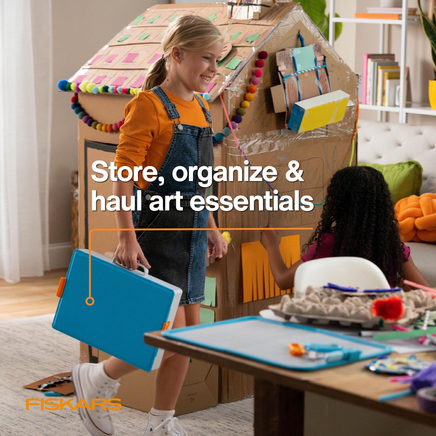 Fiskars Kids Creating Toolbox – Portable Art Storage Organizer with Reversible Lid, Carry Handle, and Secure Snap-Close Design