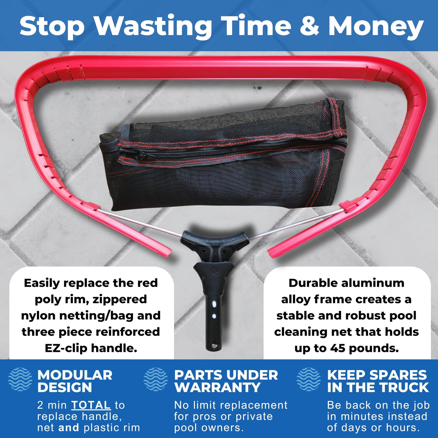 ProTuff 23" Fine Pool Net for PROS – “490 Promise” Unlimited Unconditional Replacement – Cleans 3X Faster Than Vacuum – Wide Pool Skimmer Net with Deep Bag for Easy Maintenance of Leaves, Bugs, Debris