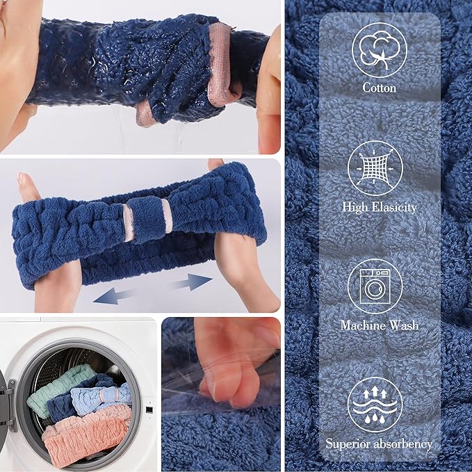 9 Pcs Spa Headband for Washing Face,Skincare Headband and Wristband Set,Women Teen Girls Facial Hairbands for Washing Face, Makeup, Sports, Yoga (dark blue + beige + orange red)