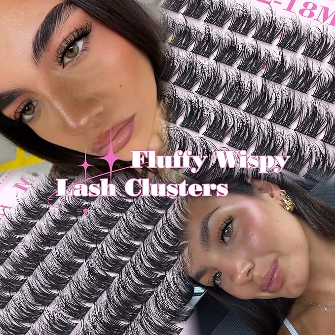 Fluffy Lash Clusters Wispy Eyelash Clusters 10-18MM 5D DIY Lashes Clusters D-Curl Natural Cluster Eyelash Extensions Manga Individual Lashes with Ultra-Thin Band by Pleell