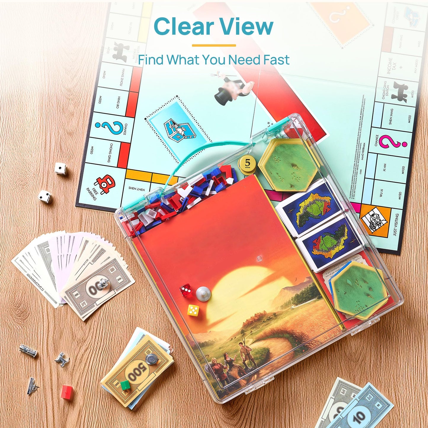 Vtopmart 3 Pack Board Game Storage with Handle and Snap-Tight Latch Lid, Craft Organizer Box Fit 12" x 12" Papers, Stackable Clear Storage Box for Art Supply Storage, Paper Storage, Puzzle Storage
