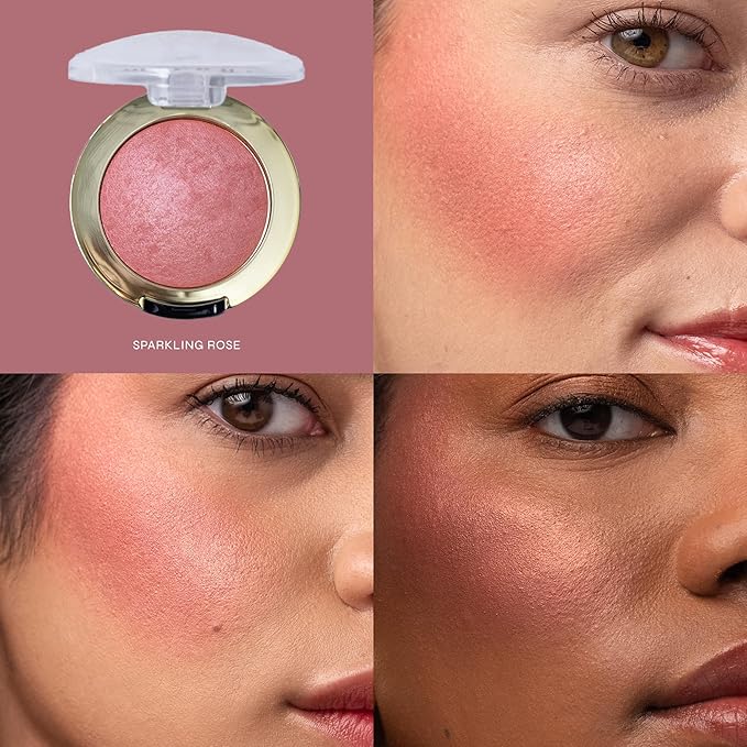 Milani Baked Blush, Updated Powder Blush for Cheeks, Cruelty Free Makeup - Shape, Contour & Highlight Face for a Shimmery or Matte Finish - Sparkling RosÃÂ©