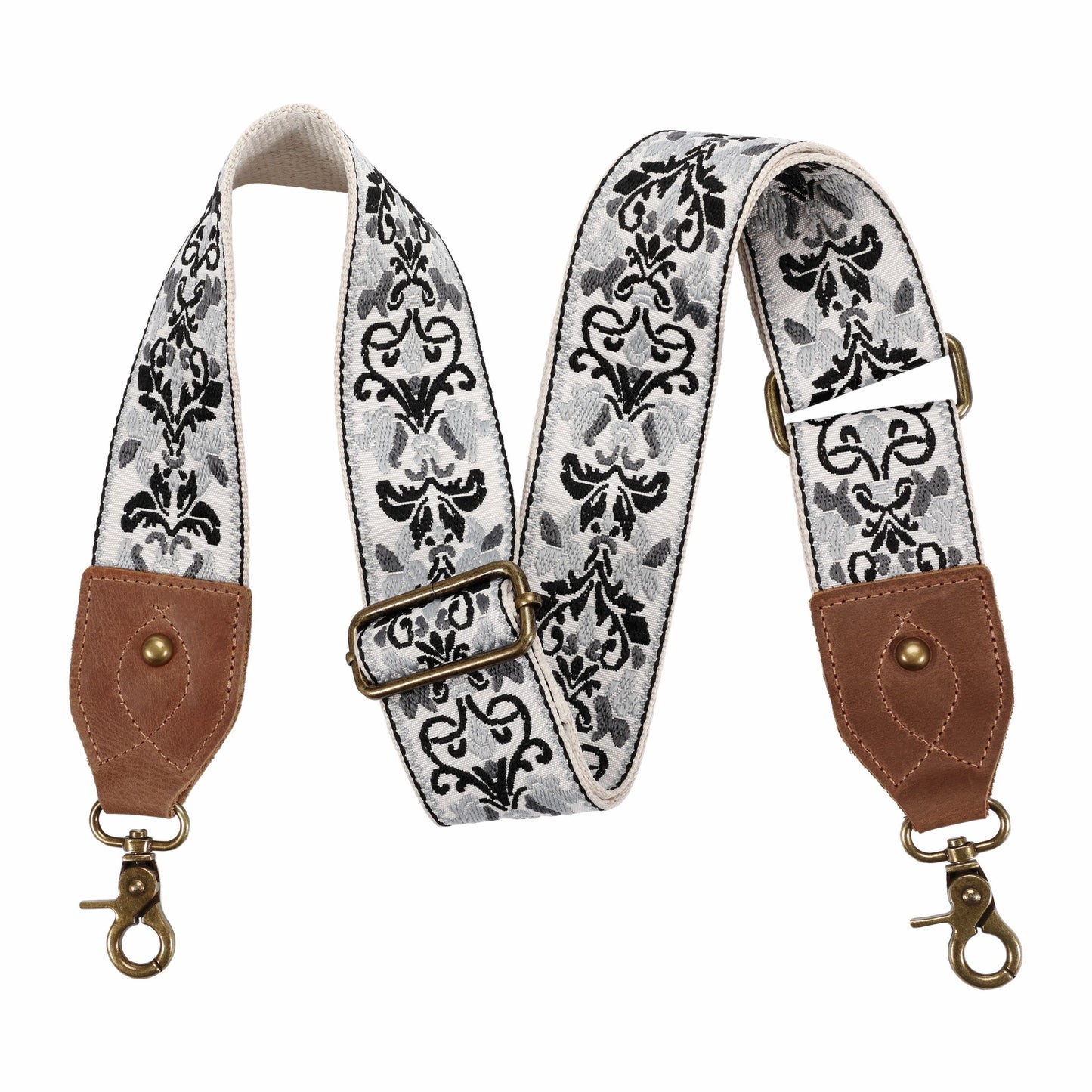Nefelibata Purse Strap, 2" Crazy Horse Leather End Shoulder Strap Adjustable Replacement,Retro Jacquard Embroidery Multi-pattern Crossbody Bag Straps for Handbag,Crossbody Bags(Light gray jacquard)