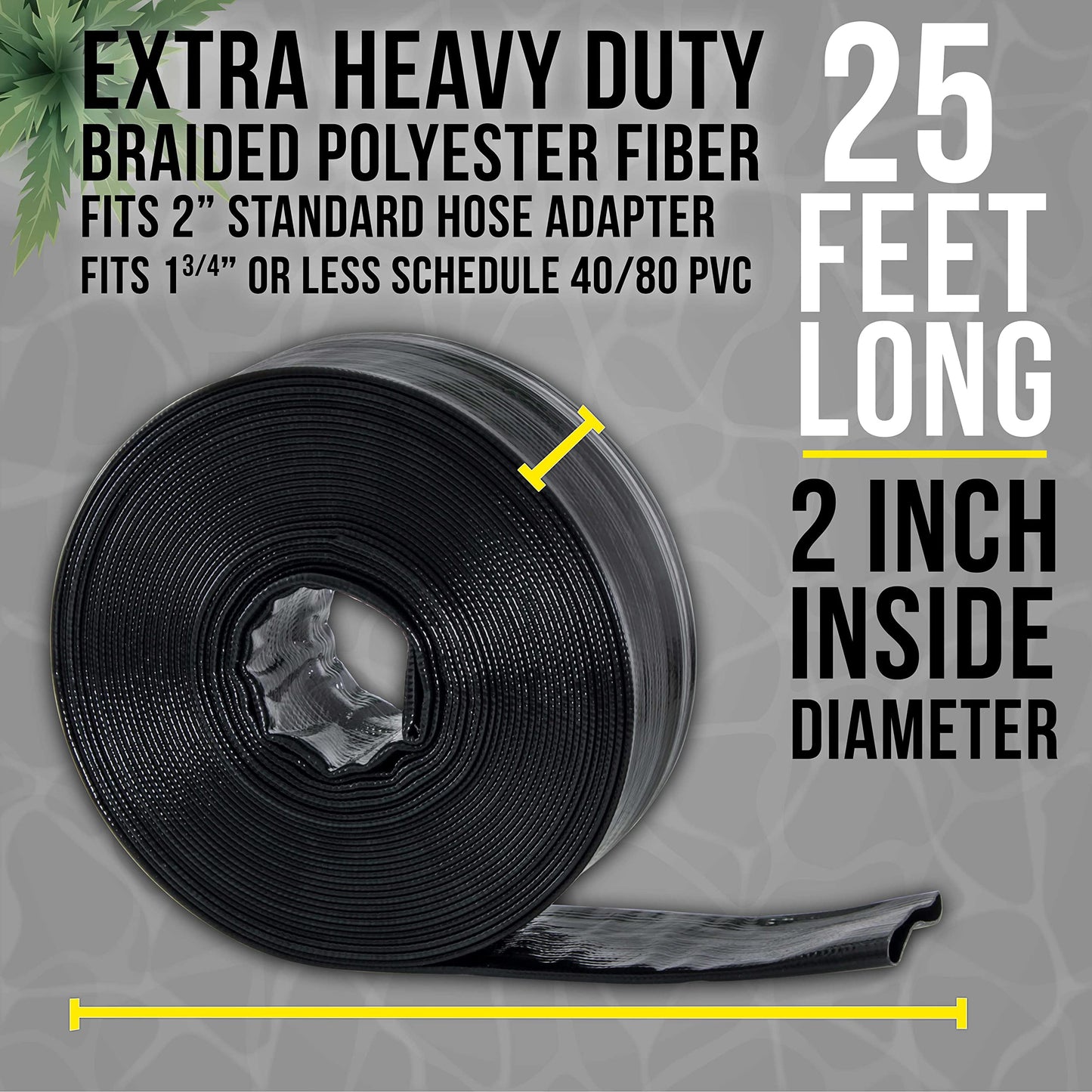 U.S. Pool Supply Pool Backwash Hose 2 Inch Diameter x 25 Feet - Discharge Hose for Pump, Sand Filter & Sump Pump Hoses - Burst Resistant Lay Flat Drainage Hoses for Inground & Above Ground Pools