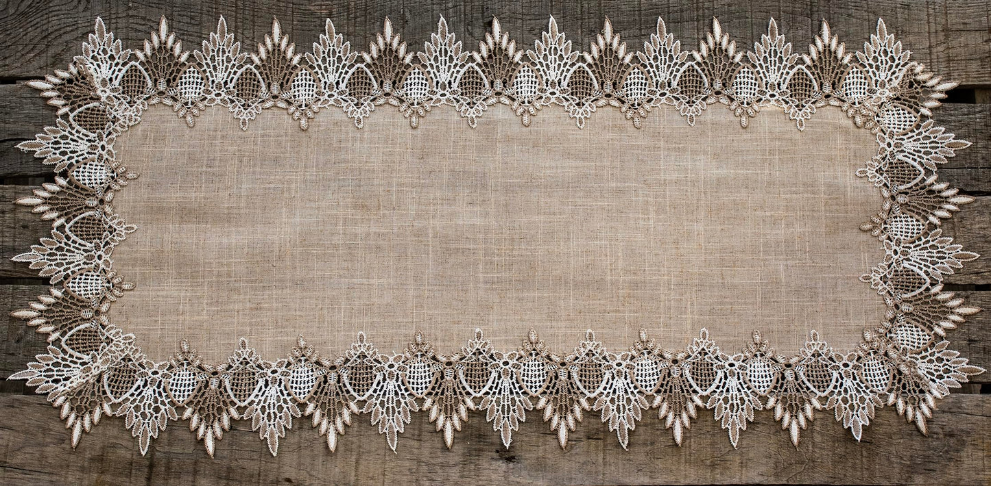 Lace Runner Neutral Earth Tones Table Runner Dresser Scarf Coffee Table Runner (16Wx36L)