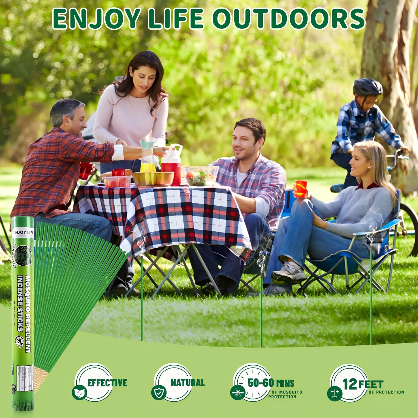 FernBliss Mosquito Repellent Outdoor Patio Incense Sticks – Plant-Based Citronella Sticks for Backyard, Camping, Travel, Indoor & Outdoor Patio Use (60 Count)