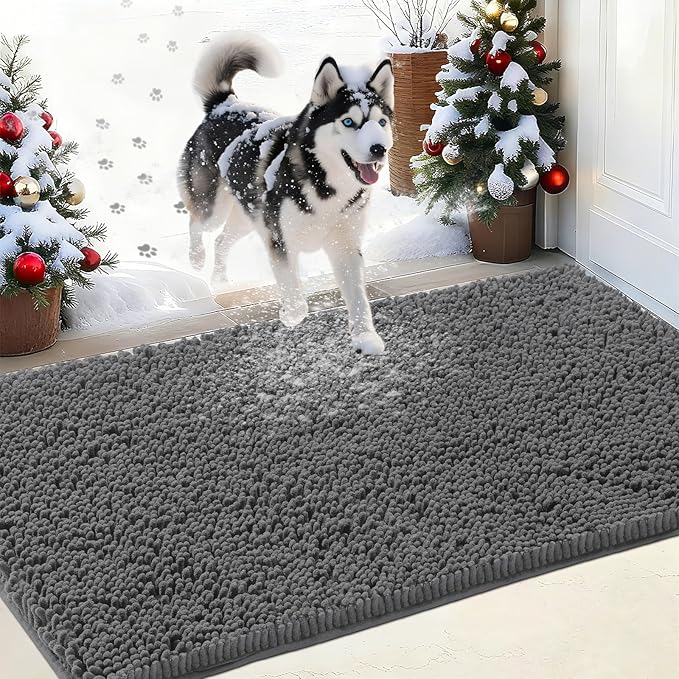 IM HOME Chenille Absorbent Outdoor Doormat 36" x 24", Washable Muddy Door Mats for Dog Non Slip Indoor Doormat Dog Mat for Muddy Paw Front Inside Doormats for Entryway Grey