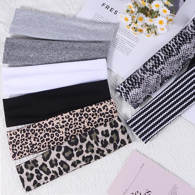 Ztomine 8 Pack Headbands for Women Non Slip - Stylish Sports Hair Bands for Women's Hair - Soft Cotton Cloth Stretchy Headbands for Women for Yoga, Outdoor Exercise Running