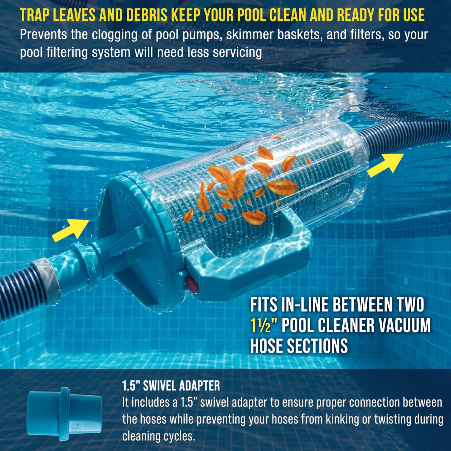 U.S. Pool Supply Pool Leaf Canister - XL Heavy Duty Inline Pool Leaf Catcher, 3-in-1 Filtration (3 Filters, Basket, Mesh Bag & Micro-Cartridge) - Fits 1.5" Hoses, Catch Leaves, Inground Vacuum Cleaner