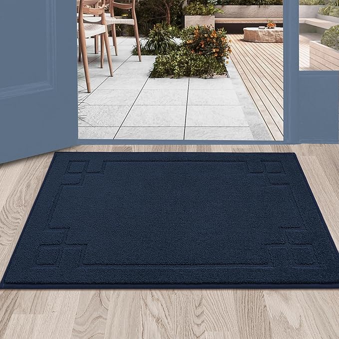 BEQHAUSE Door Mat 24" x 36", Non-Slip Door Mats Indoor Entryway Rugs Washable Low-Profile Absorbent and Stain Resist Floor Mats, Dog Door Mat for Front Back Door, Mud Wet Shoes & Paws, Navy Blue