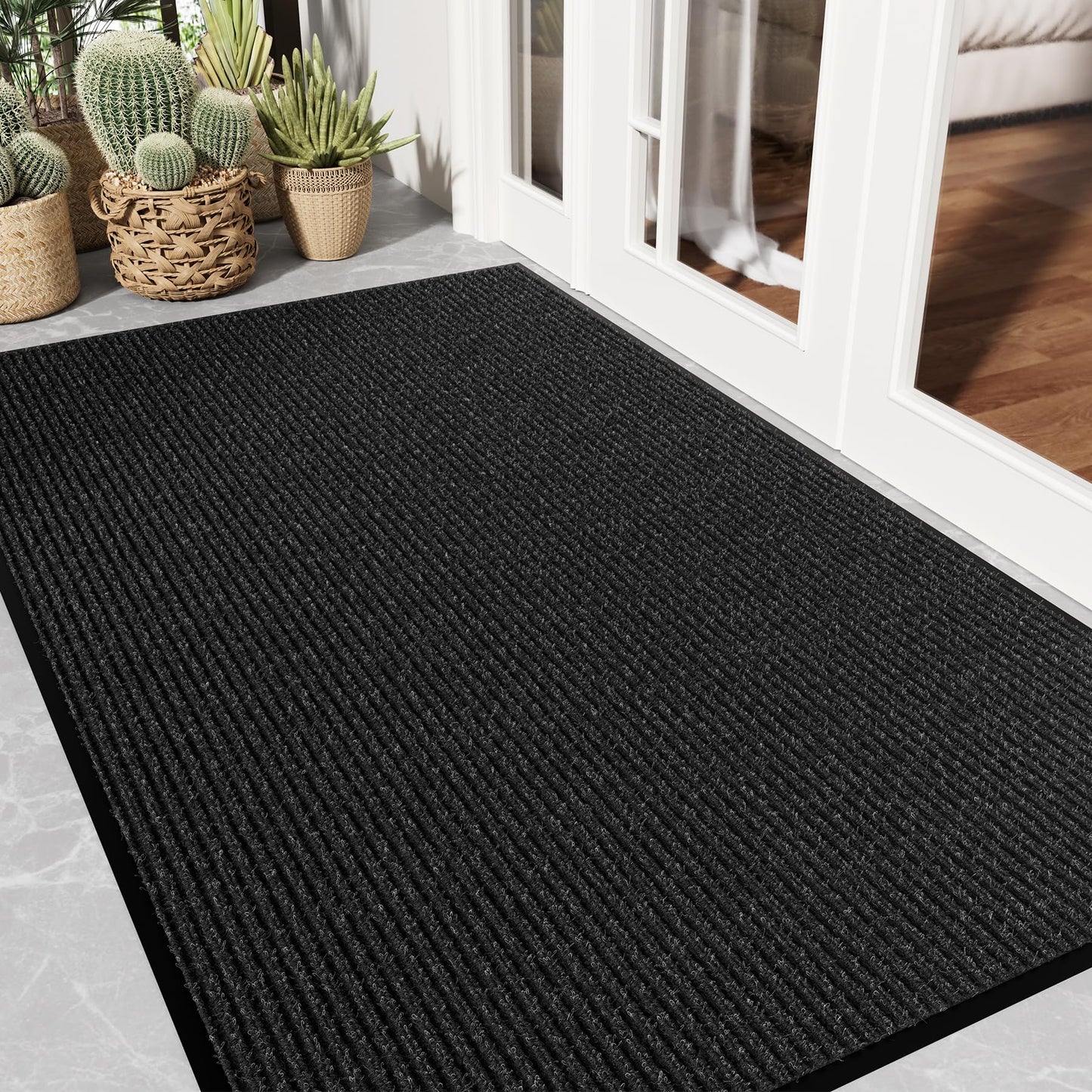 EZ2LIVE Front Door Mat 3' x 5', Low Profile Heavy Duty Door Mat Outside Entrance, Non-Slip Large Commercial Floor Mat, Absorbent & Resist Dirt, Easy Clean Welcome Entry Mat Indoor Outdoor, Black