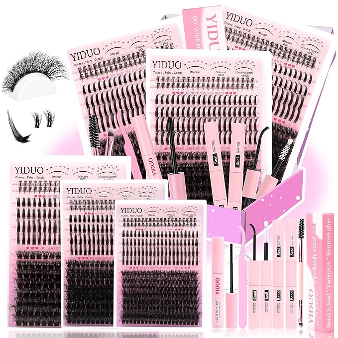 YIDUO 3 Styles Lash Clusters Kit with Spikes Bottom clusters Eyelash Extensions 808Pcs with 2X Bond&Seal 60D/80D/100D 3D Volume Wispy DIY Individual Lashes Large Pack for Beginners Choice