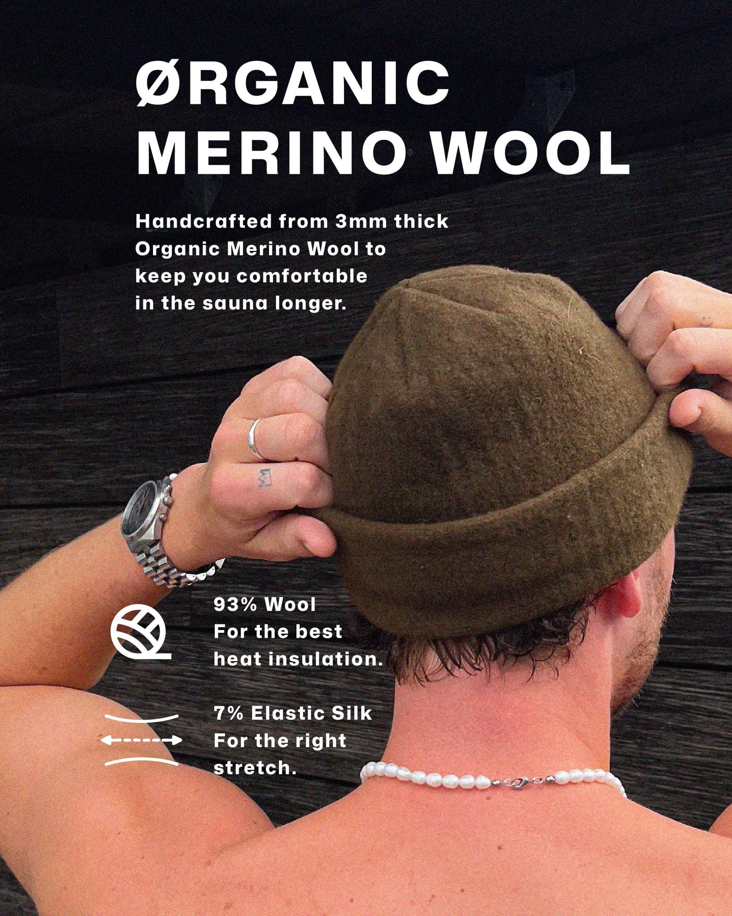 SØND - Sauna Hat for Men & Women - Merino Wool Heat Insulation & Hair Protection - Wool Sauna Cap & Banya Hat - Sauna Accessory - Beanie Style - Green
