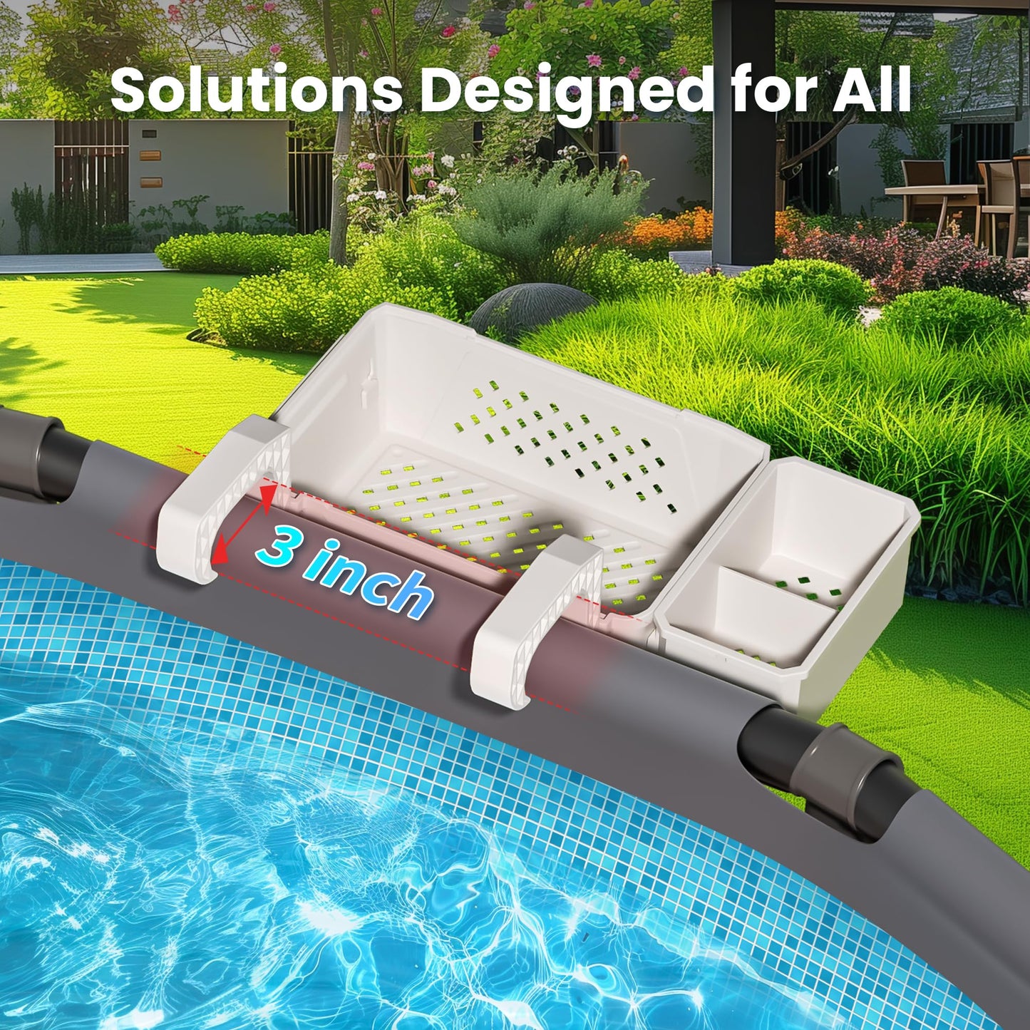 AquaJoyer 2 Sets of Poolside Storage Baskets with Cup Holders - Perfect for 3-Inch or Smaller Top Rails - Above Ground Pool Accessories - Fit for Most Above Ground Pool（Grey）