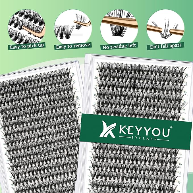 KEYYOU Lash Clusters 300pcs Individual Lashes 30D 0.07D Curl 16mm DIY Eyelash Extension Large Tray Volume Soft&Natural Cluster Lashes(30D-0.07D,16Ã¯Â¼Â