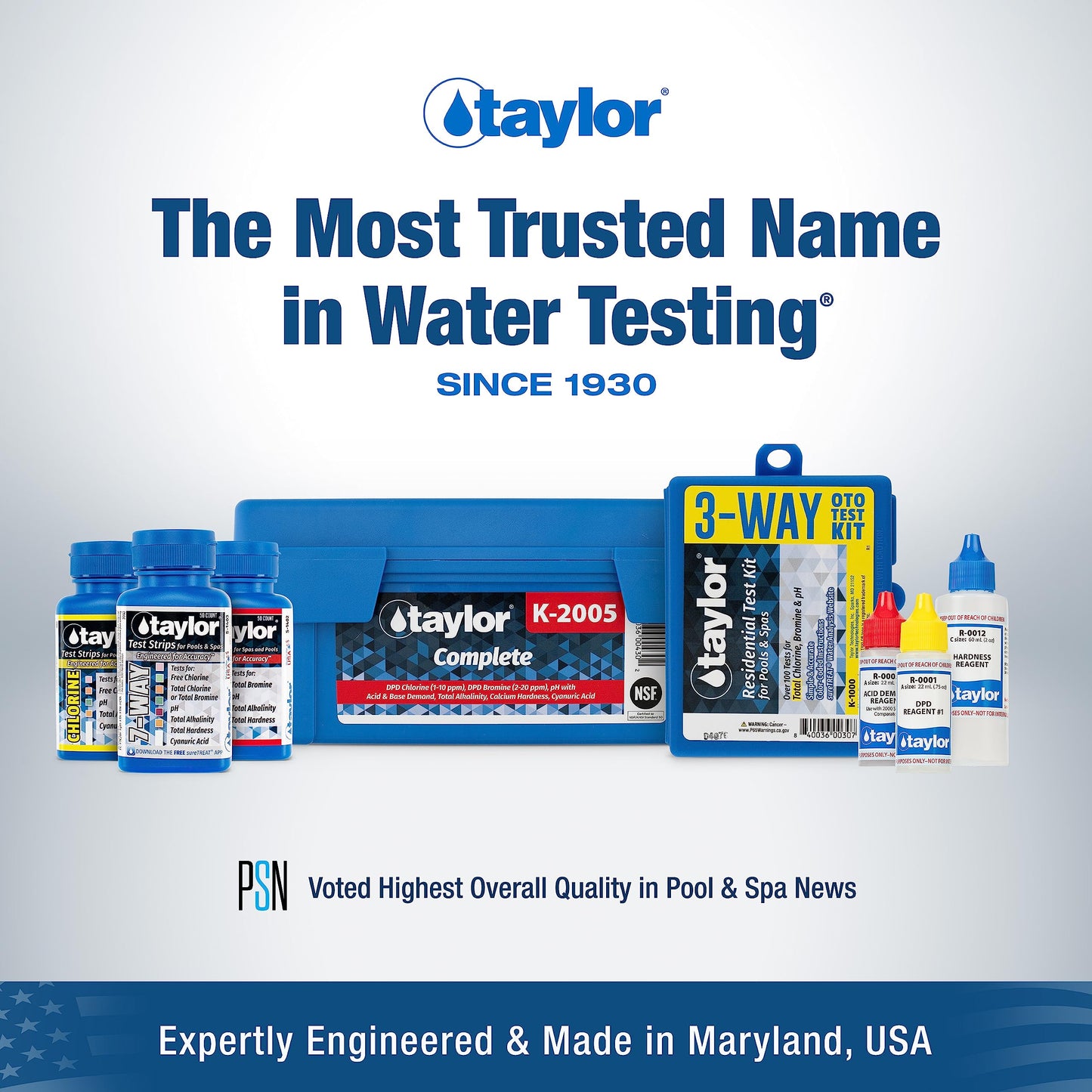 Taylor Pool Water Test Kit, Complete Swimming Pool Water Test Kit, for Chlorine, pH, and Alkaline Levels, Ideal for Pools, Hot Tubs, and Spas, 1-Pack