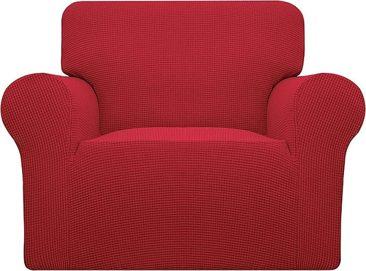 Easy-Going Stretch Chair Sofa Slipcover 1-Piece Couch Sofa Cover Furniture Protector Soft with Elastic Bottom for Kids, Pet. Spandex Jacquard Fabric Small Checks (Chair, Christmas Red)