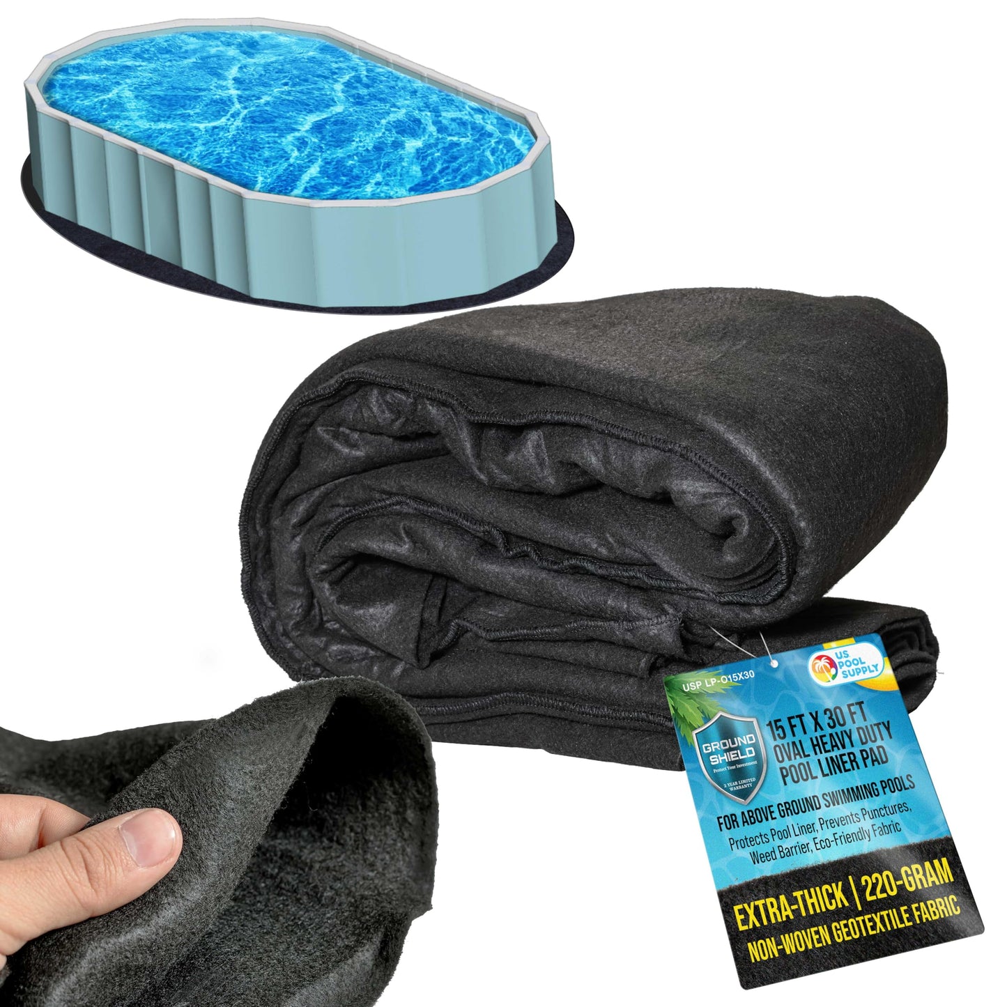 U.S. Pool Supply Ground Shield 15-Foot x 30-Foot Oval Heavy Duty Pool Liner Pad for Above Ground Swimming Pools - Protects Pool Liner, Prevents Punctures, Weed Barrier, Eco-Friendly Extends Liner Life