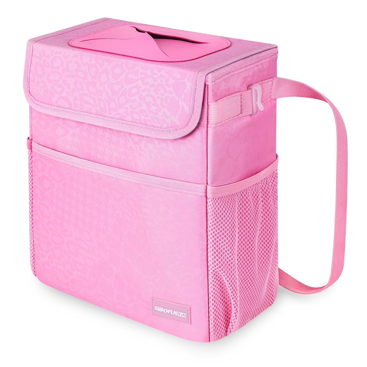 SIBOFUEGO Car Trash Can Cute - Multifunctional Interior Car Accessory for Women, Car Organizer and Storage with Adjustable Straps, Car Stuff Storage 2 Gallons (Leopard-Print Pink)