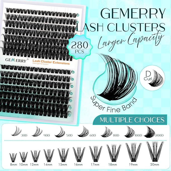Eyelash Clusters Fluffy Lash Clusters Thick 280pcs Cluster Eyelash Extensions DIY At Home Individual Lashes Cluster Lashes by GEMERRY（80P+100P-10-18mm)
