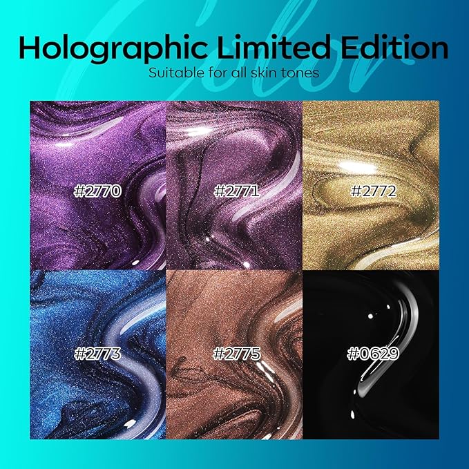 modelones Cat Eye Gel Nail Polish Set, 6 Colors Holographic Colorful Rainbow Glitter 9D Cateye Magnetic Gel Polish Black Purple Blue Green Yellow Coral Pink Nail Polish W Magnet Soak Off LED DIY Gift