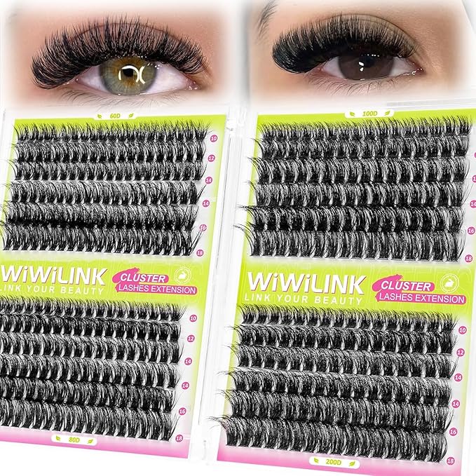 Lash Clusters 60D 80D 100D 200D Individual Lashes 424PCS 10-18mm Eyelash Clusters Wispy Cluster Eyelash Extensions D-curly DIY Lash Extension for Beginners