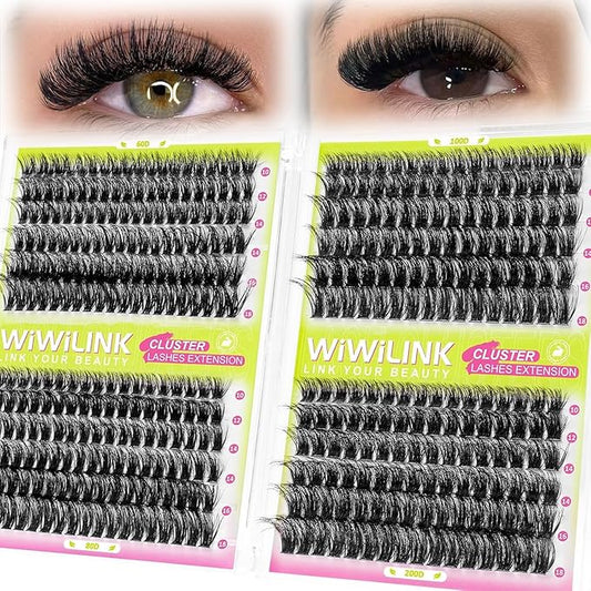 Lash Clusters 60D 80D 100D 200D Individual Lashes 424PCS 10-18mm Eyelash Clusters Wispy Cluster Eyelash Extensions D-curly DIY Lash Extension for Beginners