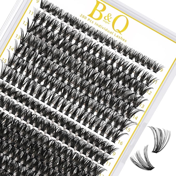 B&Q Lash Clusters 280PCS Natural Eyelash Clusters 40D 50D D 9-16 Individual Lash Wispy Eyelash Extension with Soft Thin Band Classic Look Pestañas Postizas Comfortable DIY at Home(40D+50D-D-9-16MIX)