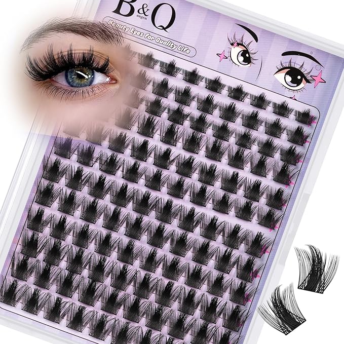 B&Q Manga Lashes Clusters Anime Lashes 8-18mm Mixed 120pcs Eyelash extension Manga Style Lash Feature Side Spike Cat Eye Eyelash Clusters Perfect Choice for Beginners at Home (Lash-Anime 01)