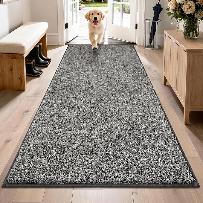 PURRUGS Dirt Trapping Door Mat 31.5" x 70", Non-Slip Machine Washable Entryway Rug, Dog Doormat, Indoor Front Door Mat, Super Absorbent Entry Rug for Muddy Shoes & Paws, Light Grey-Dark Grey