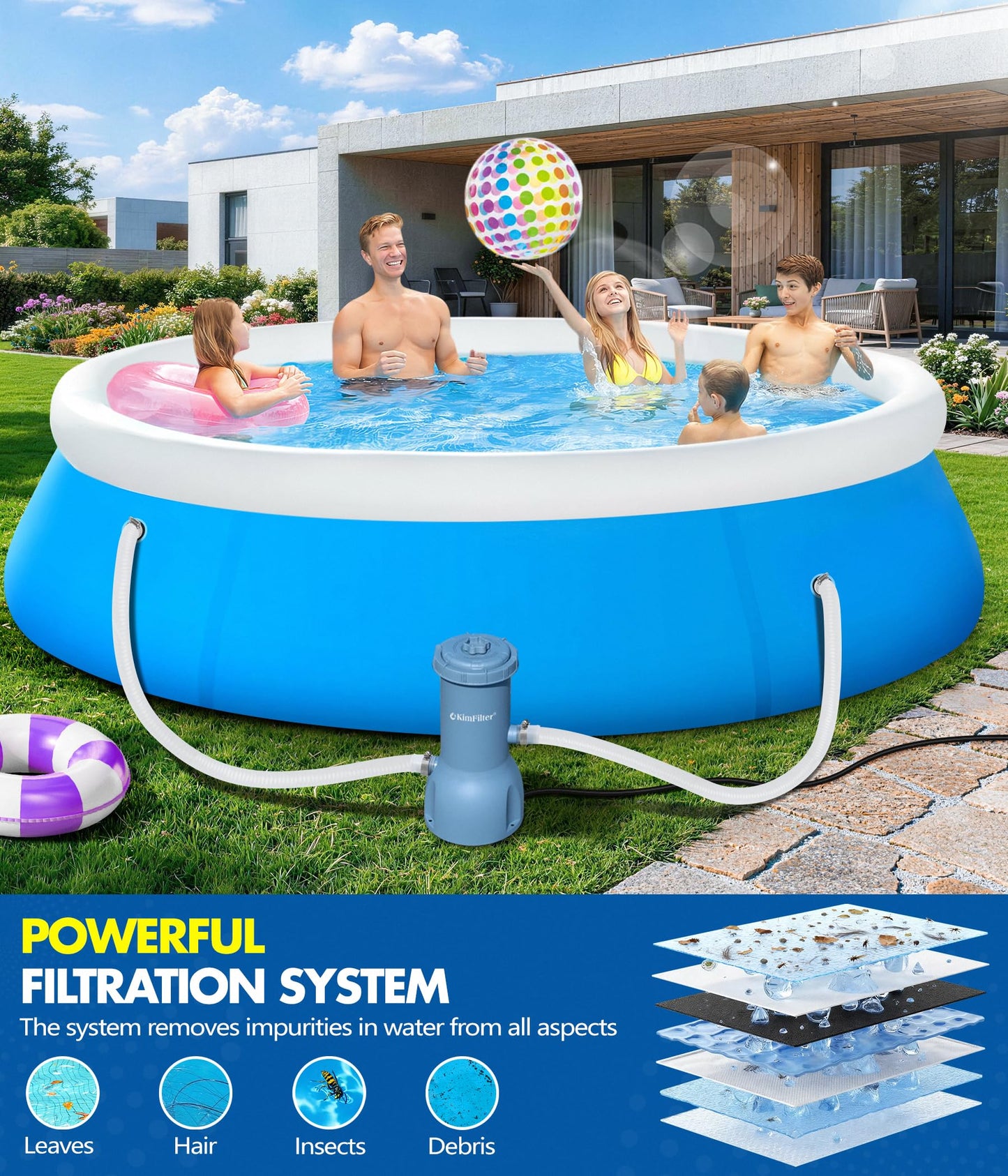 KimFilter Pro Series 1000 GPH Above Ground Pool Filter Pump, Powerful Pool Cartridge Filter Pump, Water Circulation and Filtration System -Improved Water Clean & Clarity, Pools Pumps Above Ground-Gray