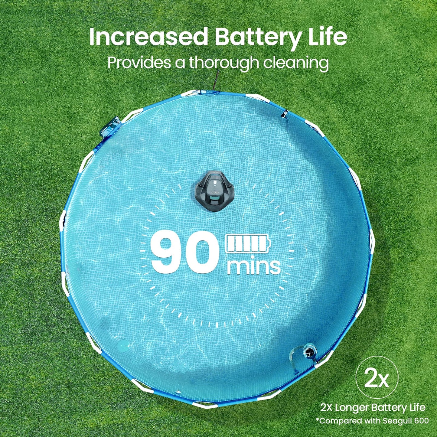 AIPER Cordless Robotic Pool Vacuum, Self-Parking Technology, Portable, Ideal for Above-Ground Flat Pool up to 40 Feet, Grey