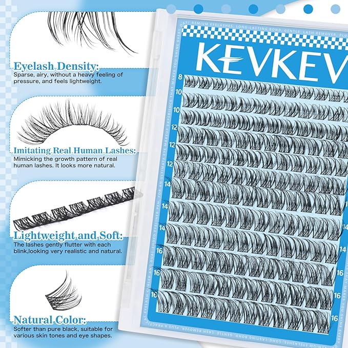 Wispy Lash Clusters Kit Invisible Thin Band Natural Eyelash Clusters 8-16mm Lash Extension Kit Mix Length Clear Band Natural Look Cluster Eyelash Extensions With Lash Bond DIY Lash At Home(Wispy04)