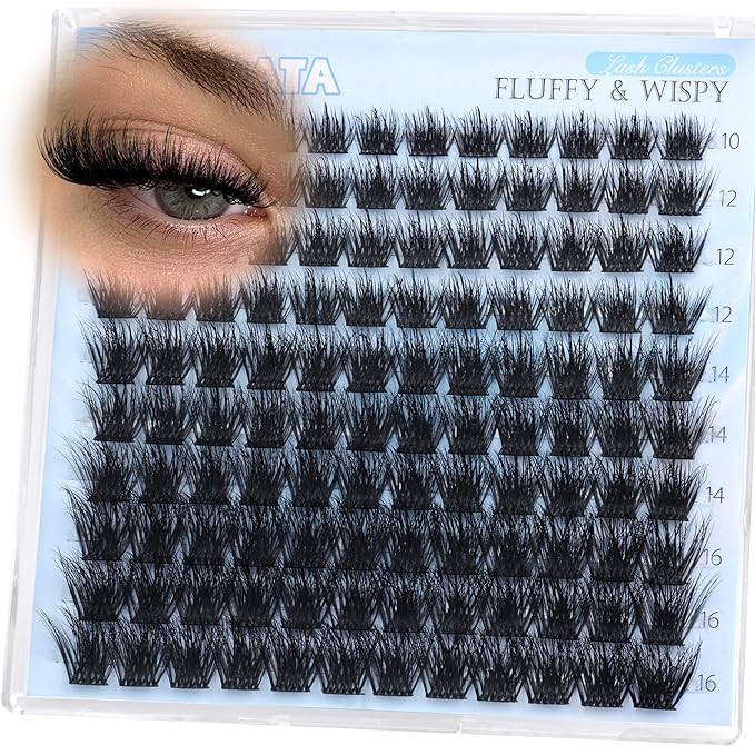 PHKERATA Wispy Lash Clusters Fluffy Eyelash Clusters for Volume, Fairy Cluster Eyelash Extensions DIY C Curl Individual Lashes with Soft Thin Band for Natural Look, 120Pcs, 10-16mm