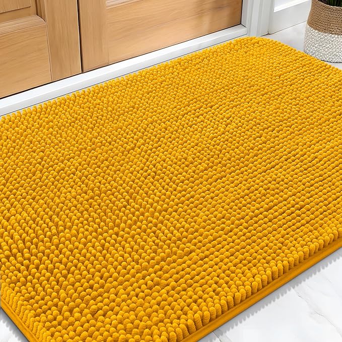OLANLY Dog Door Mat for Muddy Paws 30x20, Absorbs Moisture and Dirt, Absorbent Non-Slip Washable Doormat, Quick Dry Chenille Mud Mat, Entry Indoor Entryway Carpet for Inside Floor, Golden Yellow