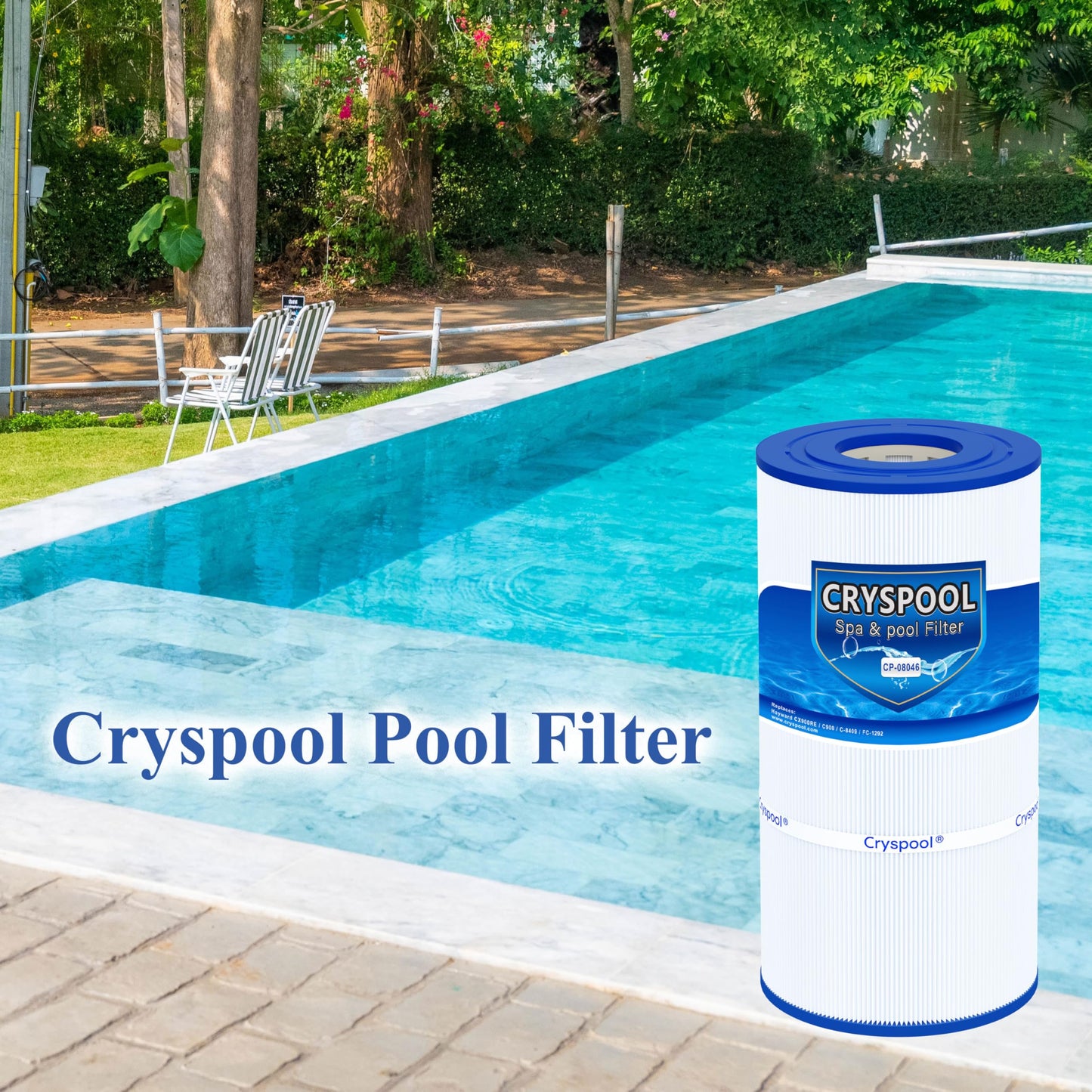 Cryspool® 08046 Filter Compatible with Hayward C900, CX900RE, C-900, PA90, Posi-Clear PXC-95, C-8409, Ultral-B6, PP-B6, FC-1292, 90 Sq. Ft Pool Filter Cartridge, 1 Pack