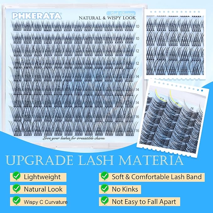 PHKERATA Wispy Lash Clusters Natural Eyelash Clusters 108 pcs Cluster Eyelash Extensions DIY Individual Lashes Clusters with Soft Lash Band, 10-16 mm