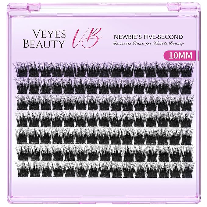 VEYESBEAUTY Lash Clusters Fluffy Individual Lash Extensions Xtreme 3D Layered Volume Eyelashes Thin & Invisible Band Wispy Faux Mink Lash Newbie's Five-Second Length 10mm