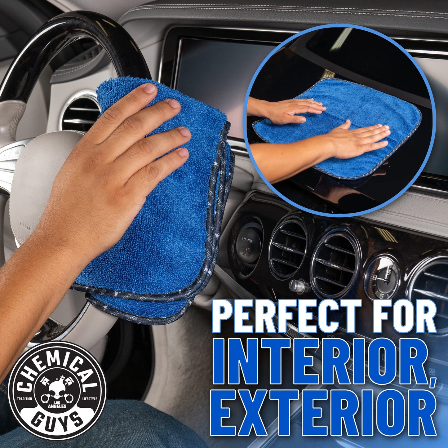 Chemical Guys Professional Grade Premium Microfiber Towels for Cars, Blue, 16" x 16", Ultra-Soft and Scratch-Free Car Detailing Cloths for Trucks, Motorcycles, and More - 12 Pack