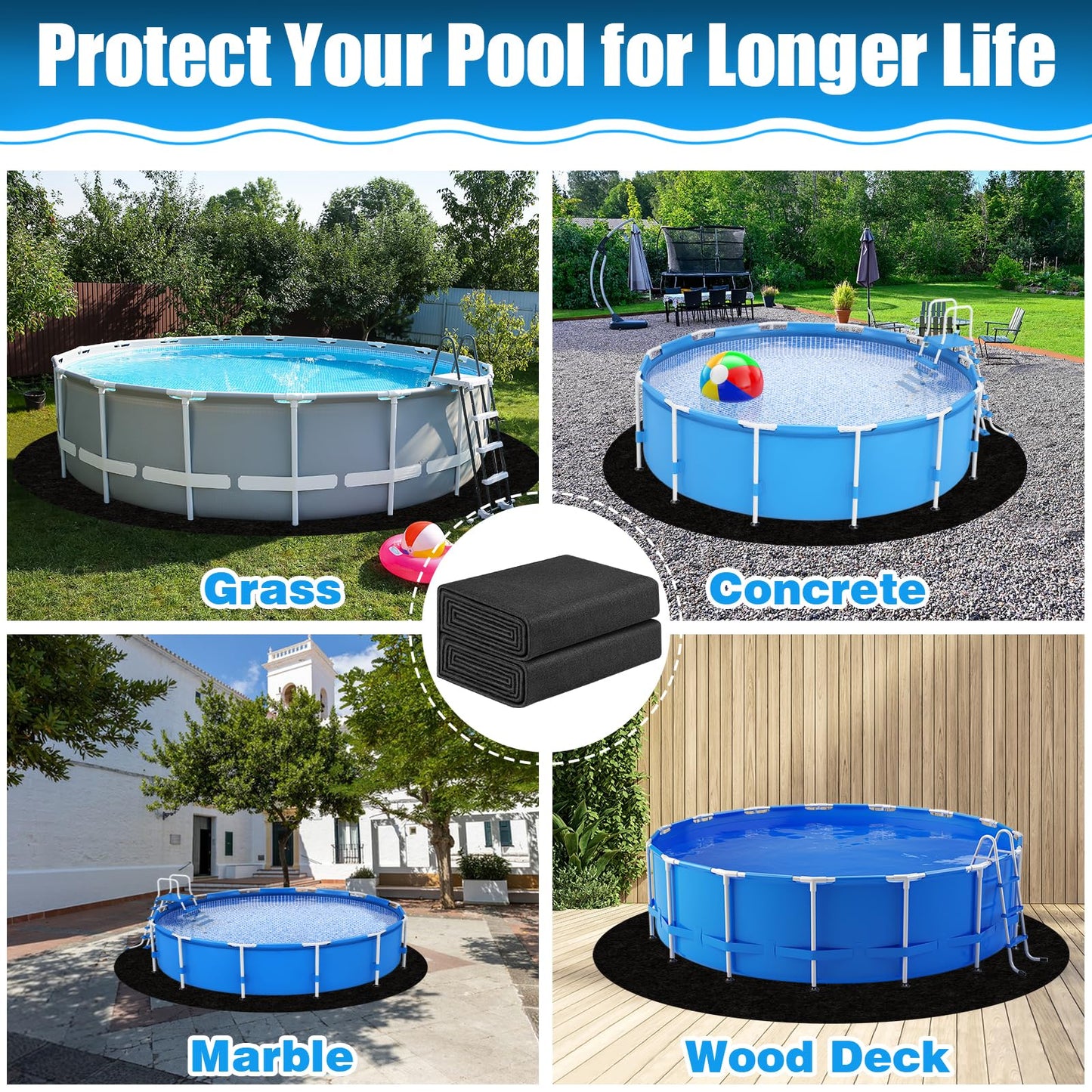 Svepndic 10ft Thickened Round Pool Liner Pad for Above Ground Swimming Pools,Swimming Pool Ground Cloth Above Ground Pool Mat Under Pool Floor Padding,Pool Equipment Pad