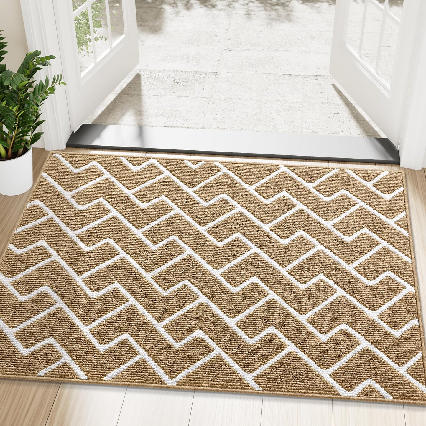 OLANLY Front Door Mat, Non-Slip Rubber Backing, Dirt Resistant and Absorbent, Washable, Easy to Clean Low-Profile Indoor Doormat for Back Door, Entryway, Inside Entrance, 48x32, Beige
