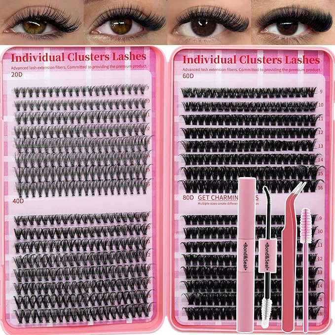 Lash Clusters Kit for Beginners Eyelash Clusters Kit Lashes Clusters Kit Cluster Lashes PestaÃÂ±as Postizas Naturales with Lash Bond&Seal,Lash Tweezers,Brush RITALASH(640pcs 20D+40D+60D+80D Kit,9-16mm)
