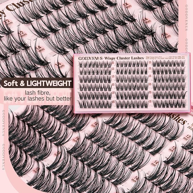 Goddvenus Wispy Natural Lash Clusters CC Curl DIY Cluster Eyelash Extensions for Clean Makeup, Individual False Eyelashes Cat Eye Lash Clusters