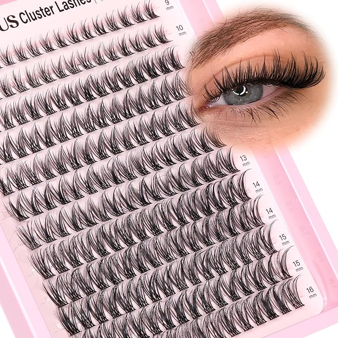 Goddvenus Lash Clusters Wispy Lashes Clusters Like Eyelashes Extension in Salon Natural DIY Cluster Eyelash Extensions for 5-7 days 9-16mm D Curl Fluffy DIY Individual Lashes (192pcs D Curl)