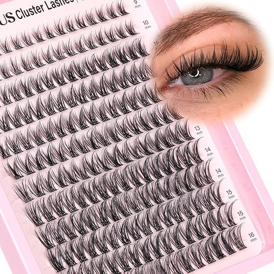Goddvenus Lash Clusters Wispy Lashes Clusters Like Eyelashes Extension in Salon Natural DIY Cluster Eyelash Extensions for 5-7 days 9-16mm D Curl Fluffy DIY Individual Lashes (192pcs D Curl)
