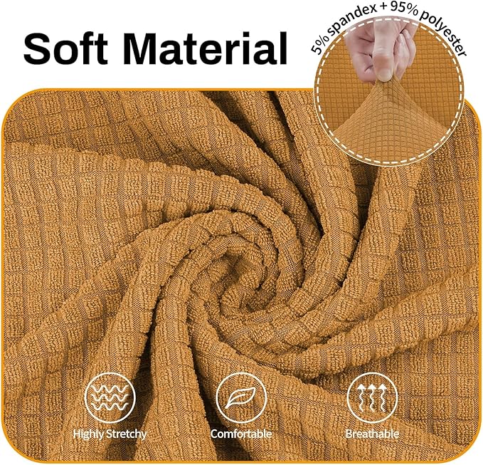 Asnomy Sofa Covers for 2 Cushion Couch Stretch loveseat Covers Slipcovers, Pet Protector Furniture Covers for Dogs Cats Spandex Jacquard Fabric Small Checks （Medium， Golden）