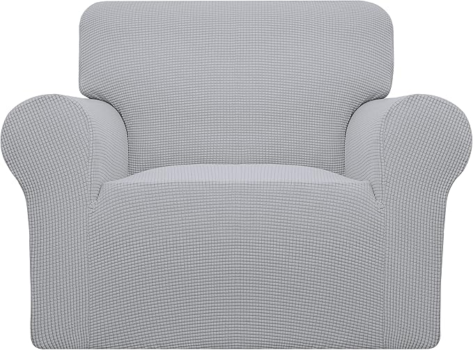 Easy-Going Stretch Oversized Chair Sofa Slipcover 1-Piece Couch Sofa Cover Furniture Protector Soft with Elastic Bottom for Kids Spandex Jacquard Fabric Small Checks Silver Gray